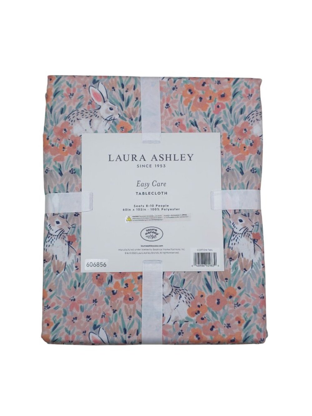 Laura Ashley Easy Care Tablecloth 60x102" Cottontail Rabbit Floral Spring Easter
